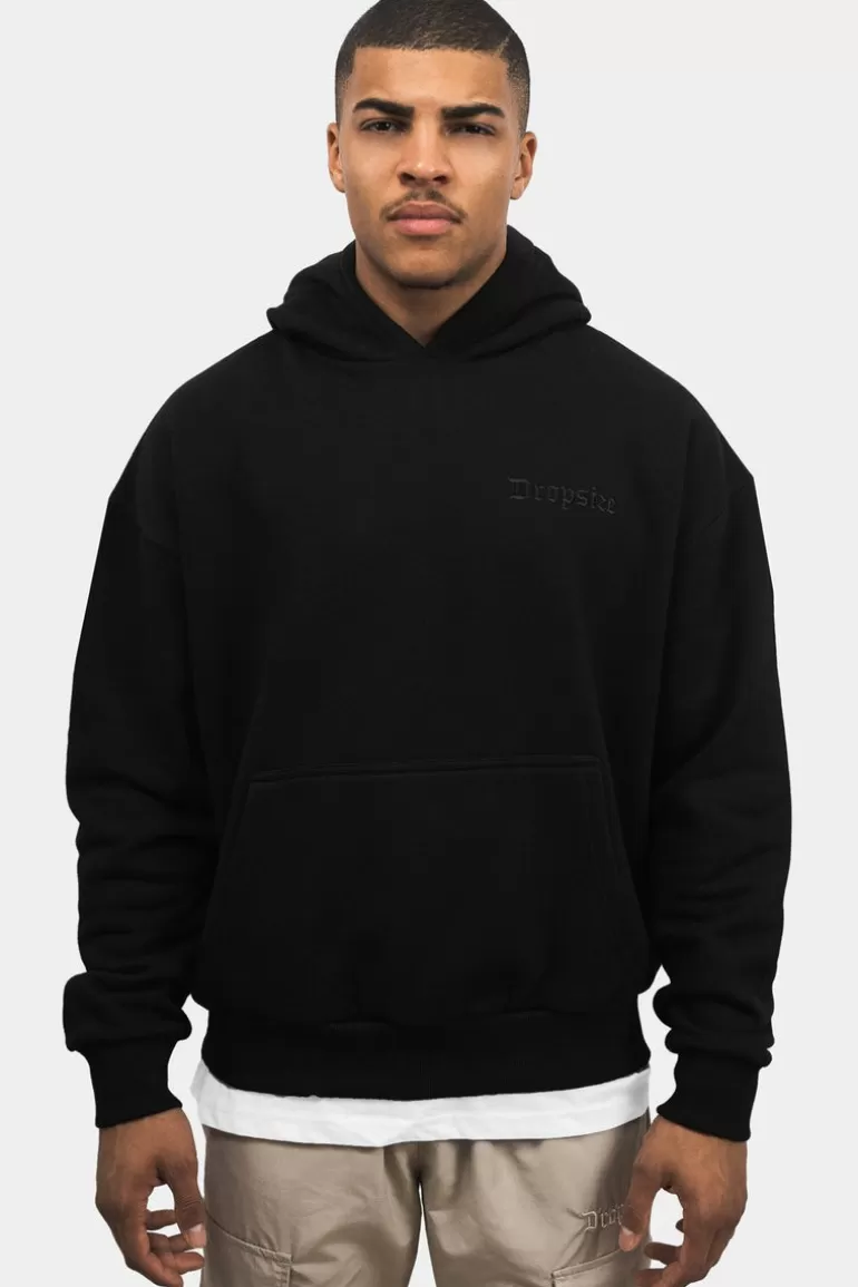 Online Dropsize Heavy Oversize Blue Moon Design Hoodie Black