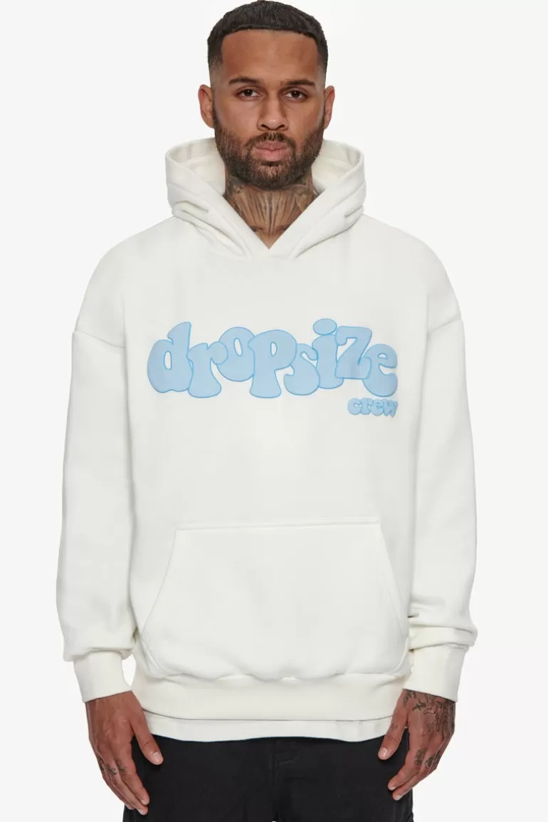Sale Dropsize Heavy Oversize Blue Puffer Print Hoodie Cream White