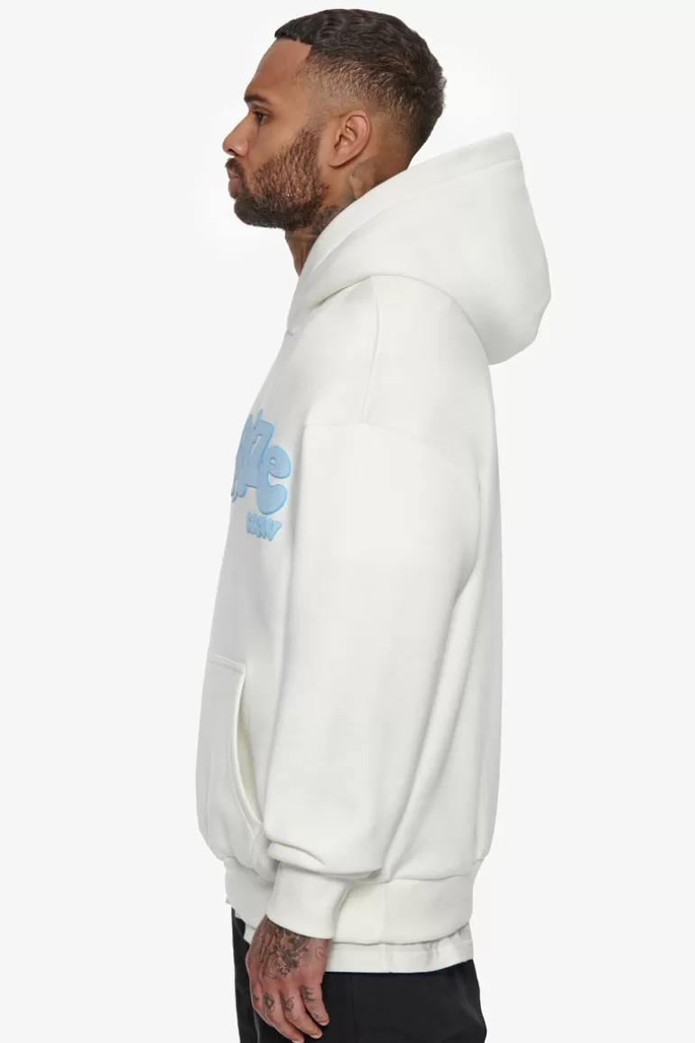 Sale Dropsize Heavy Oversize Blue Puffer Print Hoodie Cream White