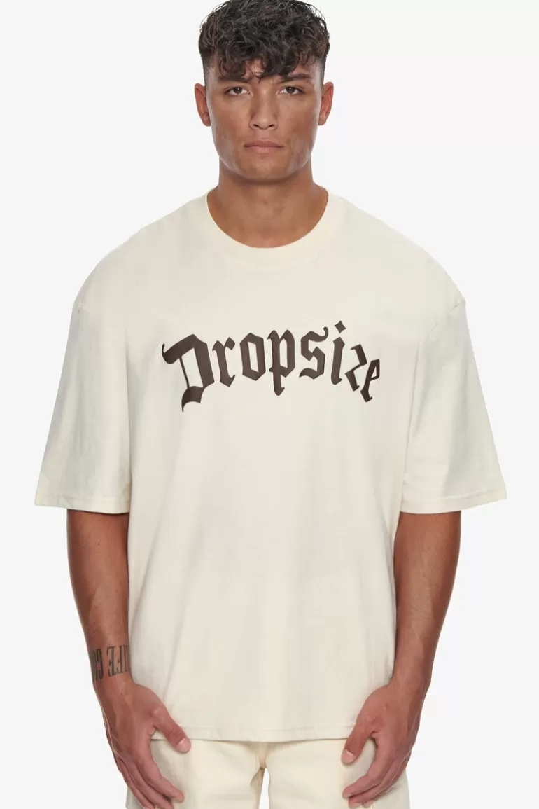 Best Dropsize Heavy Oversize Brown Logo Puffer Print T-Shirt Coconut Milk