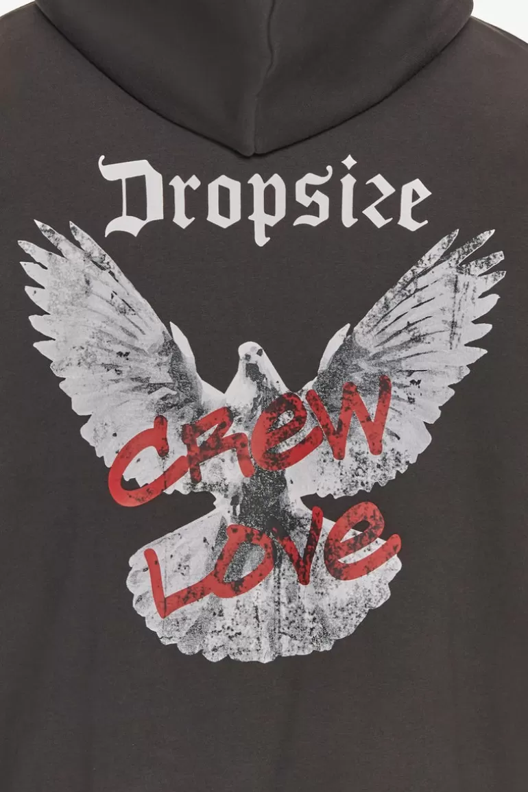 Clearance Dropsize Heavy Oversize Crew Love Dove Hoodie Washed Black