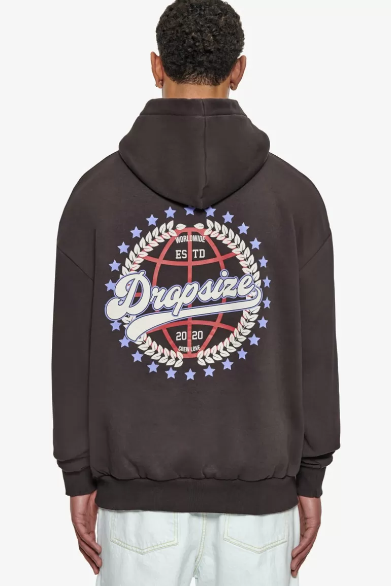 Online Dropsize Heavy Oversize Crew Love Globe Hoodie Washed Black