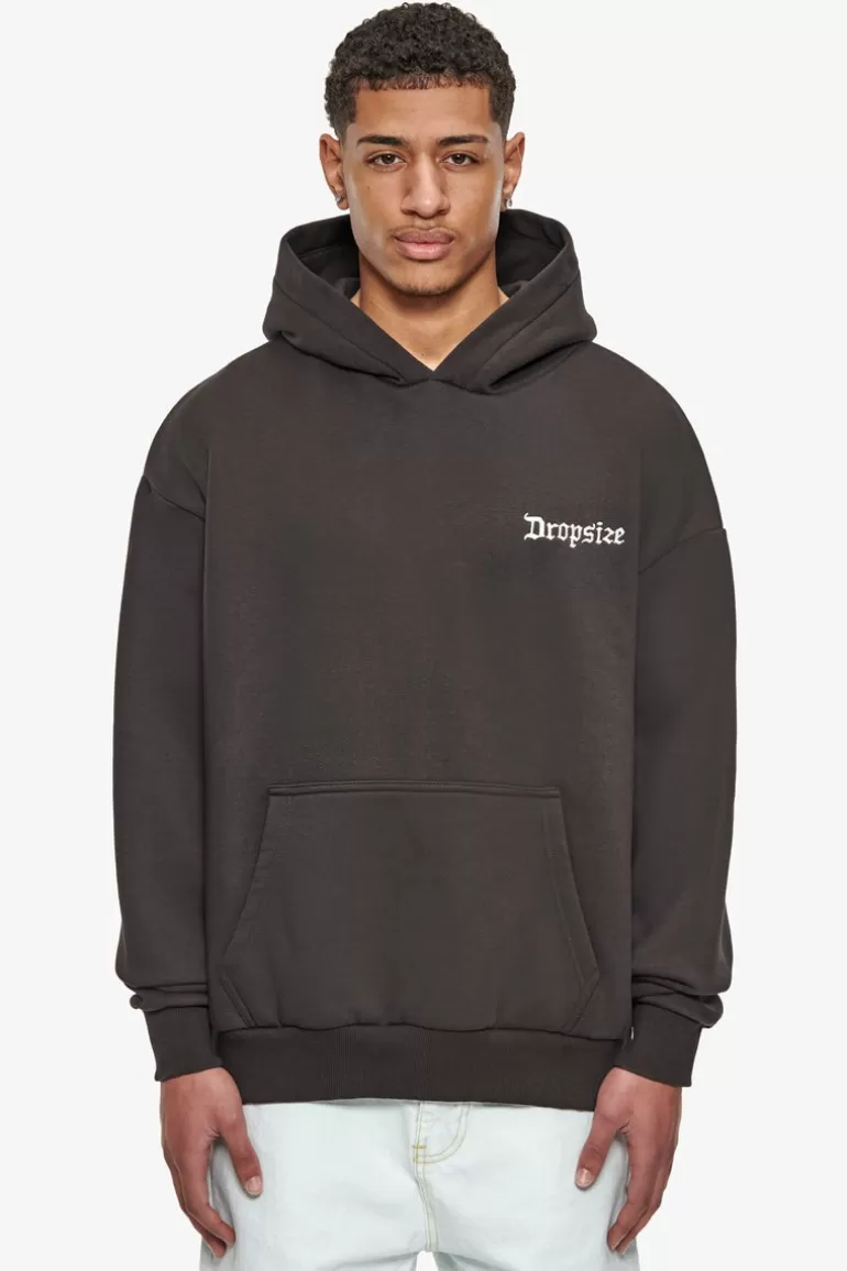 Online Dropsize Heavy Oversize Crew Love Globe Hoodie Washed Black