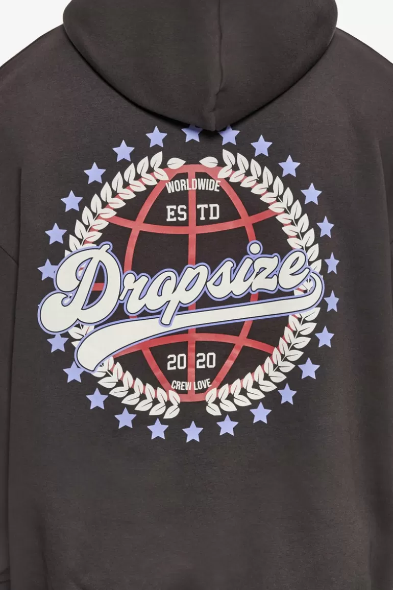 Online Dropsize Heavy Oversize Crew Love Globe Hoodie Washed Black