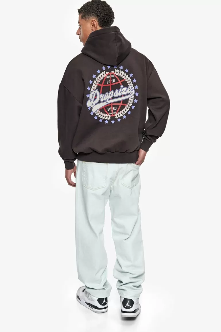 Online Dropsize Heavy Oversize Crew Love Globe Hoodie Washed Black