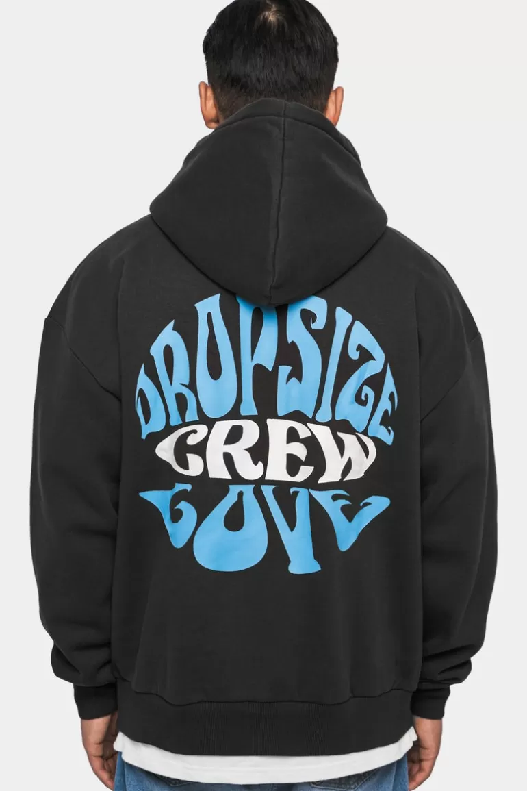 Best Sale Dropsize Heavy Oversize ''Crew Love'' Hoodie Washed Black/ Blue