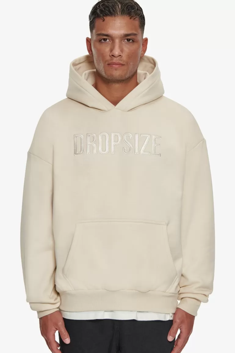 Fashion Dropsize Heavy Oversize Flat Front Embo Hoodie Coconut Milk