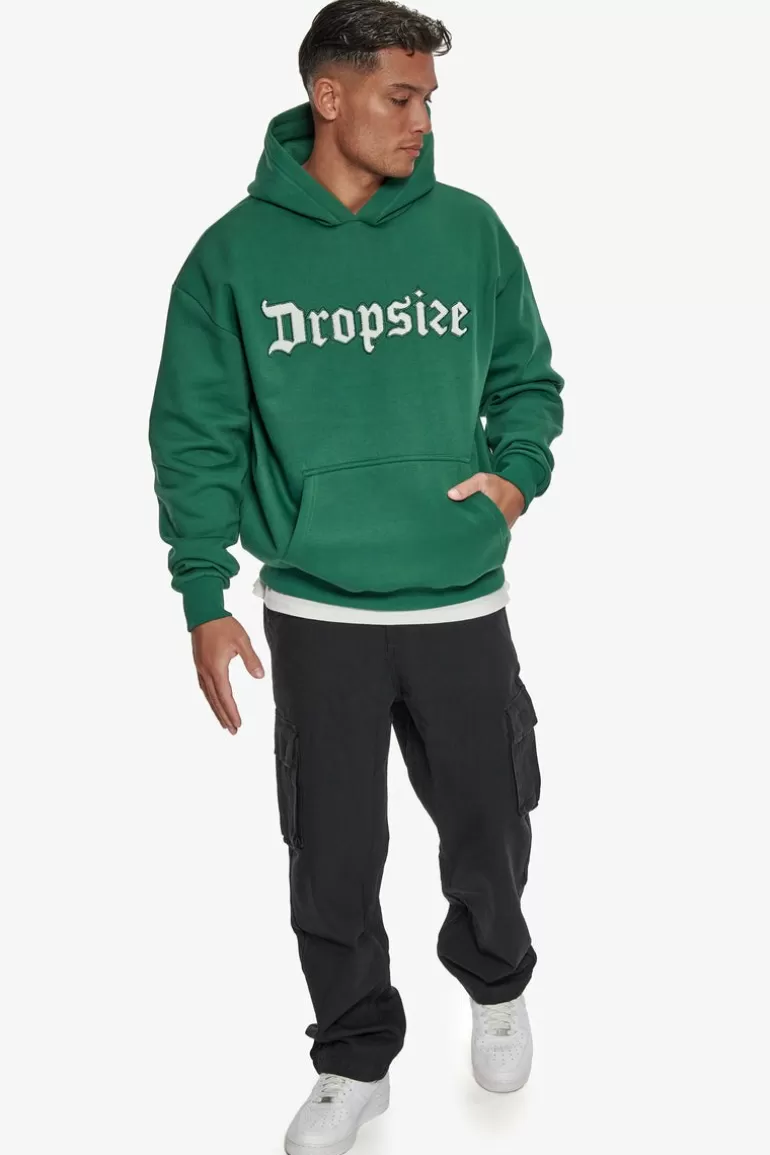 Discount Dropsize Heavy Oversize Frottee Embo Hoodie Washed Green / Cream