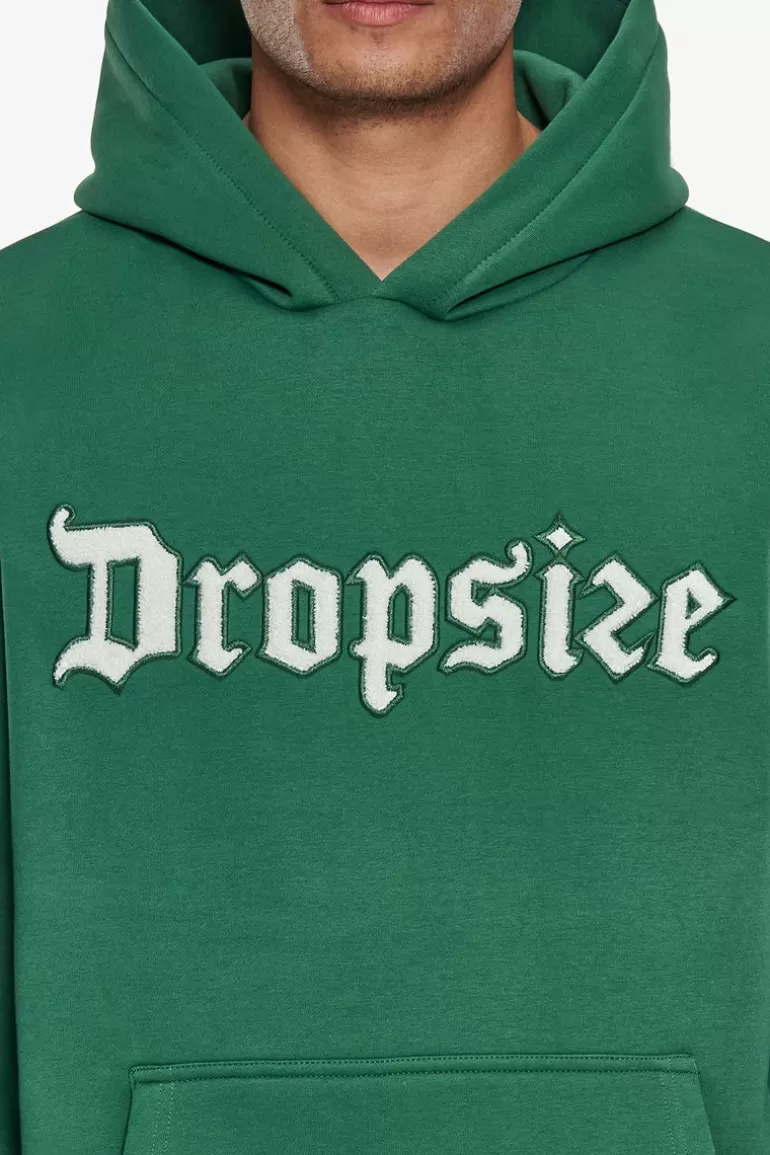 Discount Dropsize Heavy Oversize Frottee Embo Hoodie Washed Green / Cream