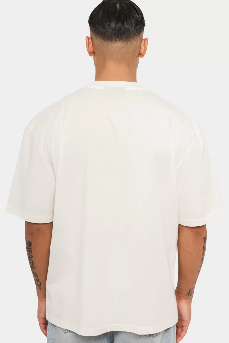 Shop Dropsize Heavy Oversize Logo T-Shirt Cream White/ Baby Blue