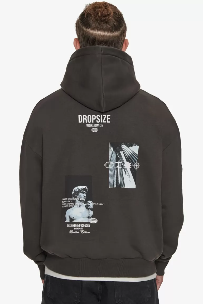 Fashion Dropsize Heavy Oversize Marble Worldwide Hoodie Washed Black
