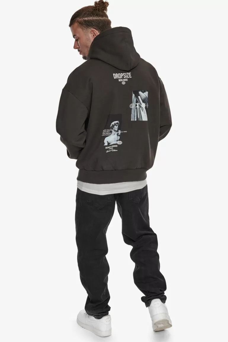 Fashion Dropsize Heavy Oversize Marble Worldwide Hoodie Washed Black