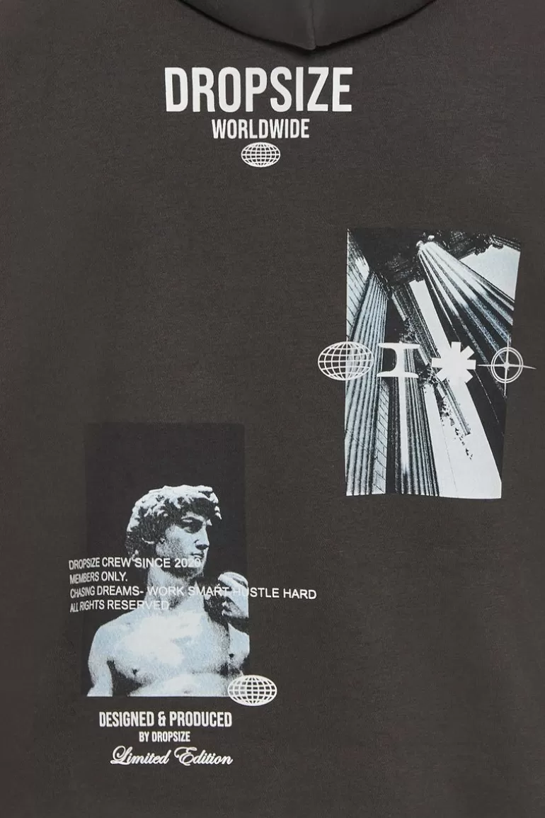 Fashion Dropsize Heavy Oversize Marble Worldwide Hoodie Washed Black