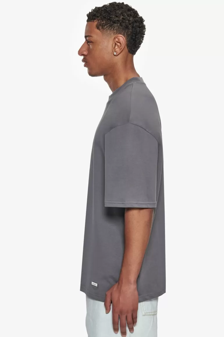 Outlet Dropsize Heavy Oversize Metal Patch Basic T-Shirt Grey