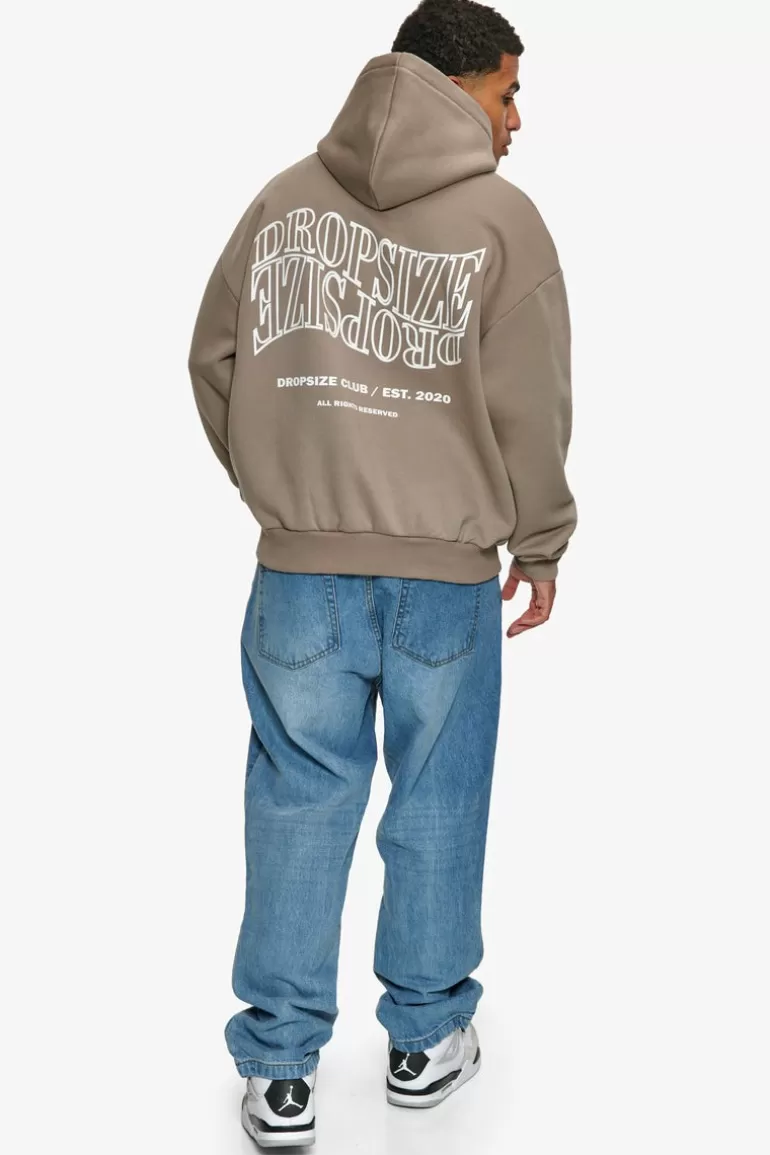 Cheap Dropsize Heavy Oversize Mirrored Logo Hoodie Simply Taupe