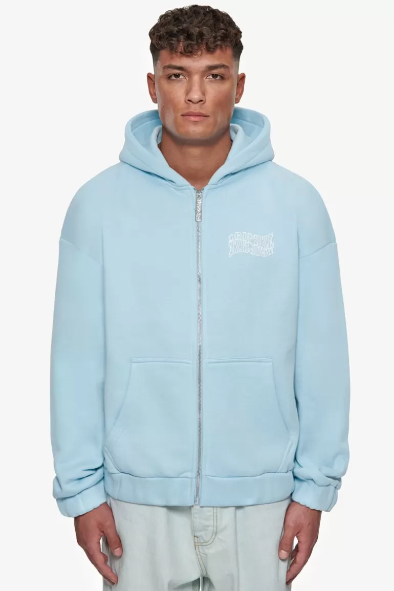 Cheap Dropsize Heavy Oversize Mirrored Logo Zip-Hoodie Baby Blue
