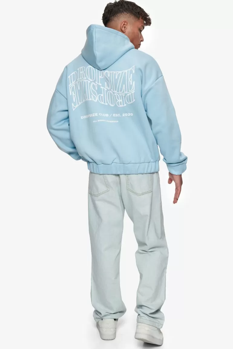 Cheap Dropsize Heavy Oversize Mirrored Logo Zip-Hoodie Baby Blue