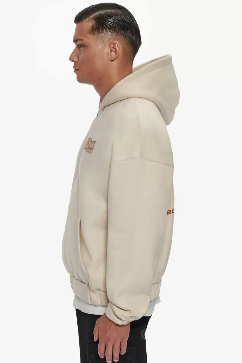 Online Dropsize Heavy Oversize Mirrored Logo Zip-Hoodie Coconut Milk