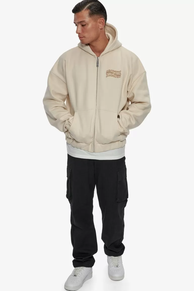 Online Dropsize Heavy Oversize Mirrored Logo Zip-Hoodie Coconut Milk