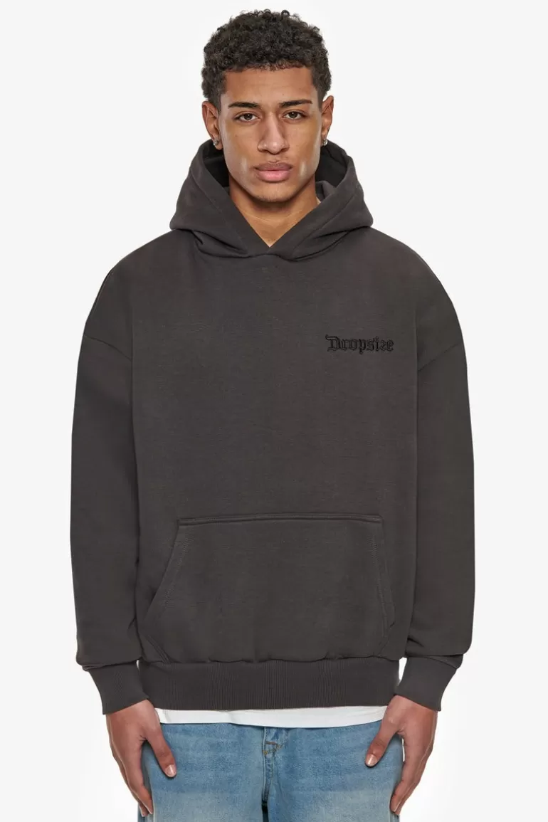 New Dropsize Heavy Oversize Multicolor Logo Hoodie Washed Black