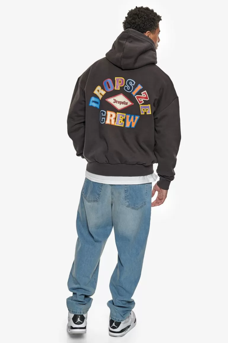 New Dropsize Heavy Oversize Multicolor Logo Hoodie Washed Black