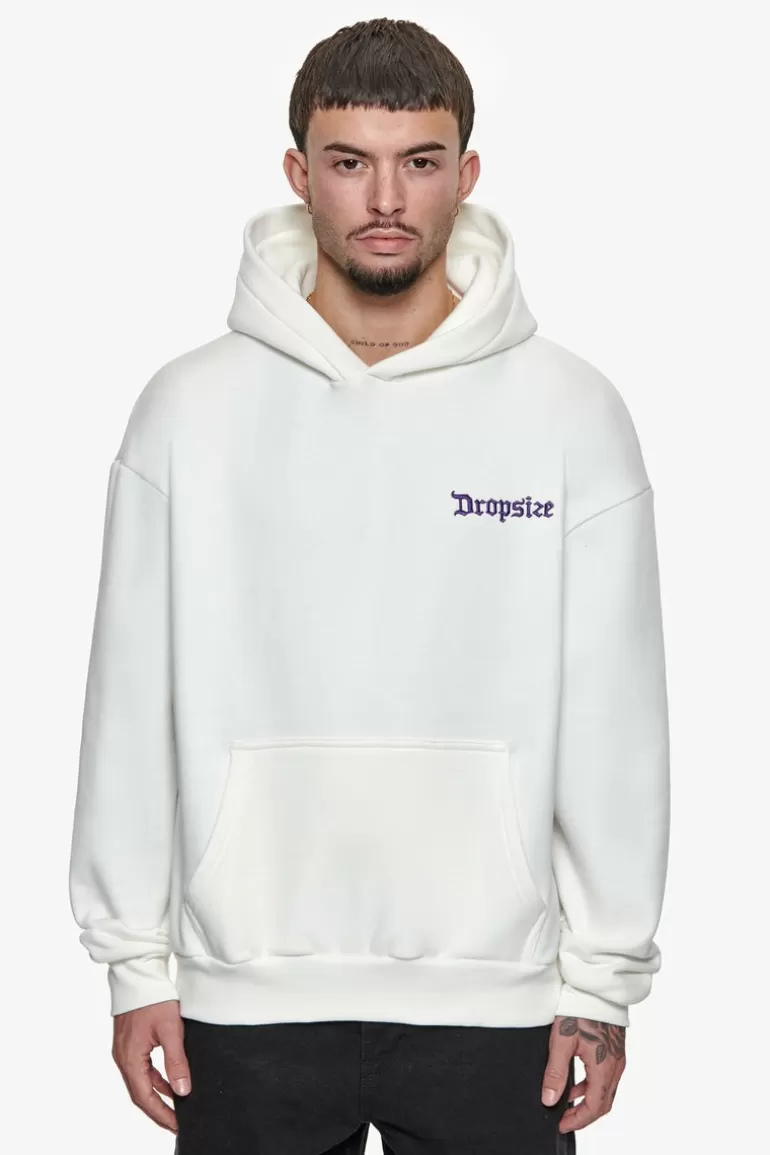 Discount Dropsize Heavy Oversize Never Give Up Hoodie Washed White