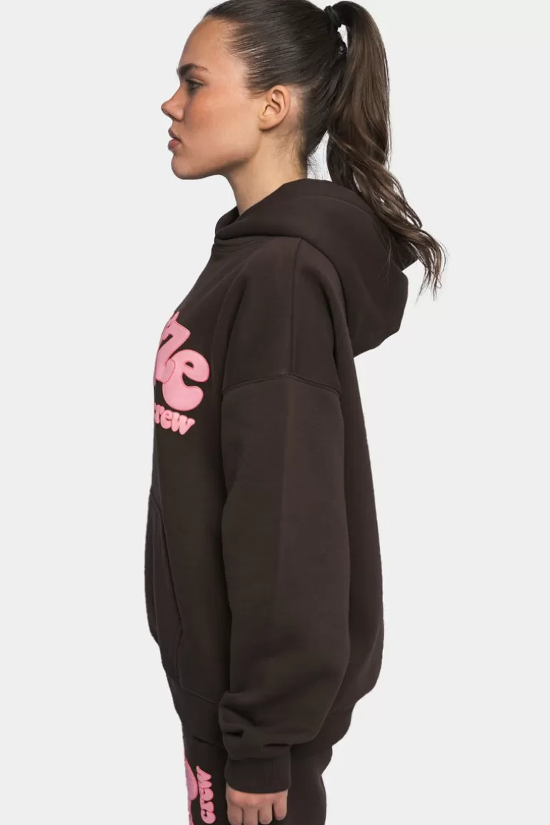 New Dropsize Heavy Oversize Pink Puffer Print Hoodie Chocolate Brown