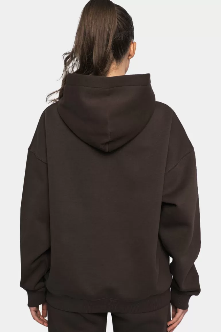 New Dropsize Heavy Oversize Pink Puffer Print Hoodie Chocolate Brown