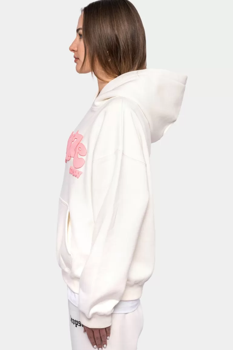 Best Sale Dropsize Heavy Oversize Pink Puffer Print Hoodie Cream White