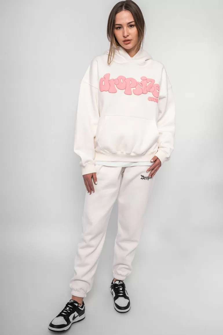 Best Sale Dropsize Heavy Oversize Pink Puffer Print Hoodie Cream White