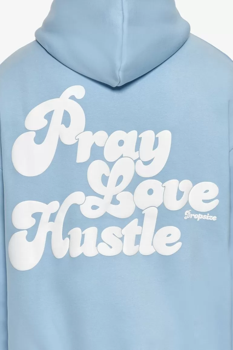 Store Dropsize Heavy Oversize Pray Love Hustle Hoodie Baby Blue