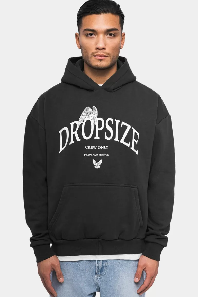 Clearance Dropsize Heavy Oversize Pray Love Hustle Hoodie Washed Black