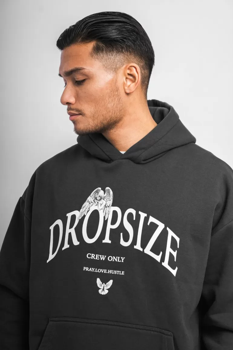 Clearance Dropsize Heavy Oversize Pray Love Hustle Hoodie Washed Black