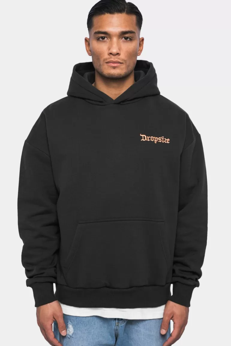 Best Dropsize Heavy Oversize ''Records'' Hoodie Washed Black