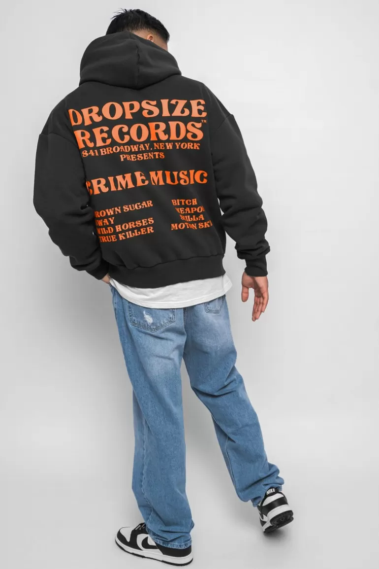 Best Dropsize Heavy Oversize ''Records'' Hoodie Washed Black