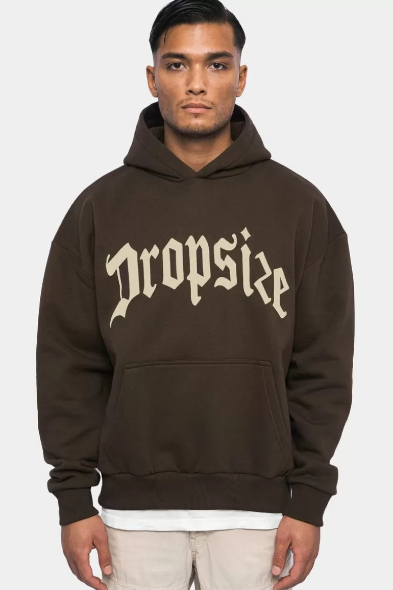 New Dropsize Heavy Oversize V2 Puffer Print Hoodie Chocolate Brown