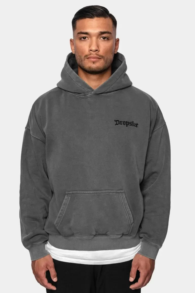 Clearance Dropsize Heavy Oversize Washed Grey Embo Hoodie