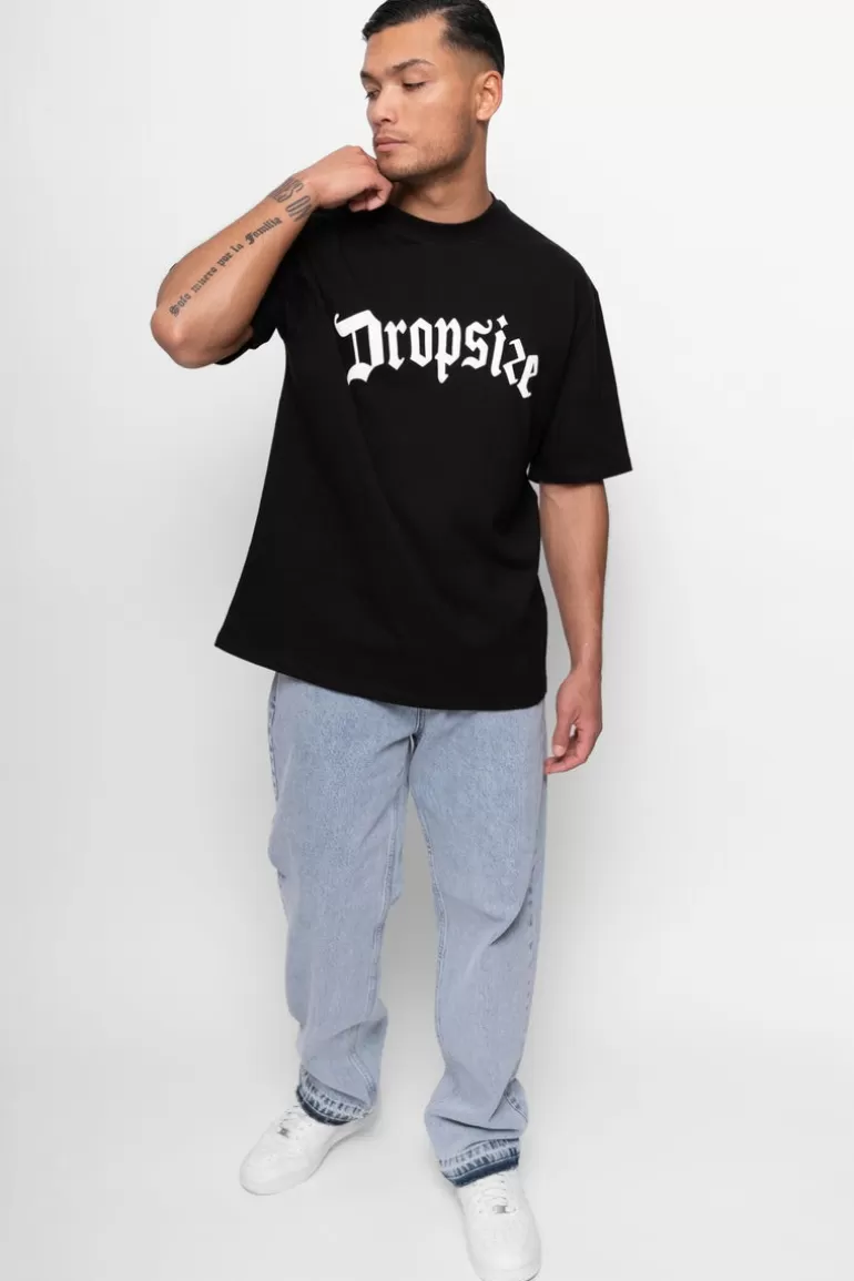 Cheap Dropsize Heavy Oversize White Logo Puffer Print T-Shirt Black