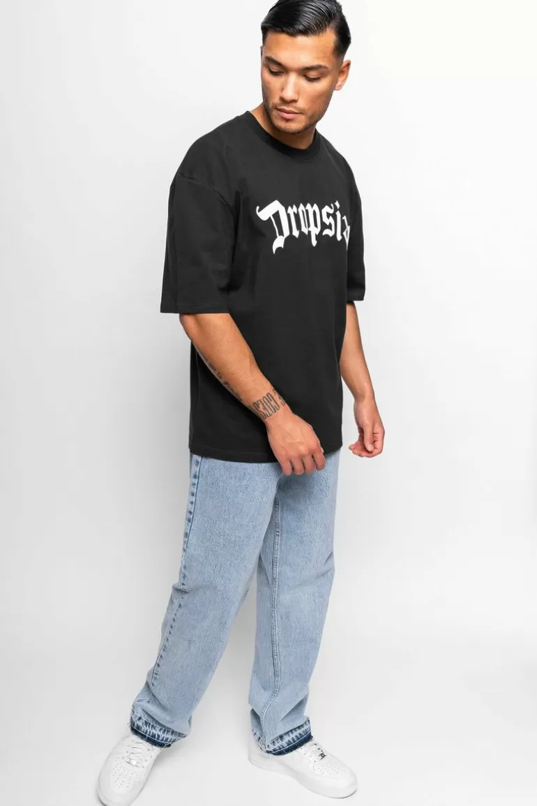 Hot Dropsize Heavy Oversize White Logo Puffer Print T-Shirt Washed Black