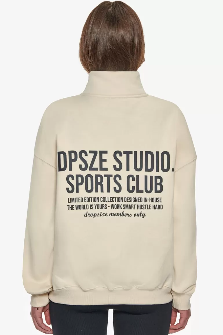 Shop Dropsize Heavy Oversized Ladies Sportsclub Half Zip Hoodie Coconut Milk
