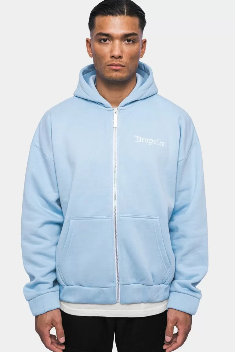 Sale Dropsize Super Heavy Oversize Blank Zip Hoodie Baby Blue