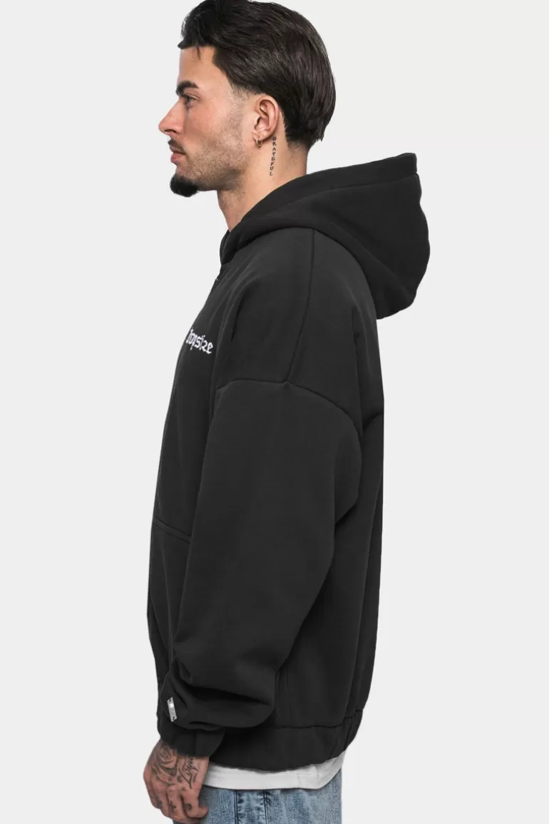 Shop Dropsize Super Heavy Oversize Blank Zip Hoodie Washed Black