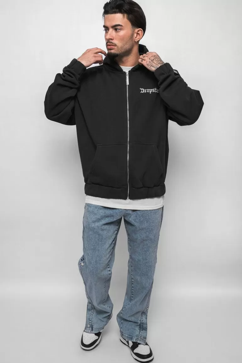 Shop Dropsize Super Heavy Oversize Blank Zip Hoodie Washed Black