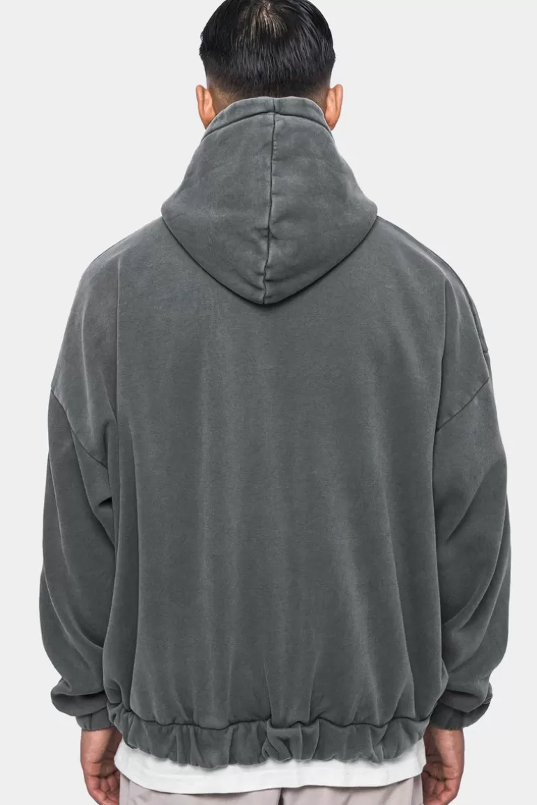 Discount Dropsize Super Heavy Oversize Blank Zip Hoodie Washed Grey