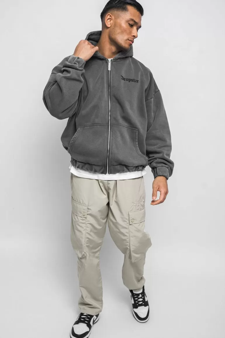 Discount Dropsize Super Heavy Oversize Blank Zip Hoodie Washed Grey