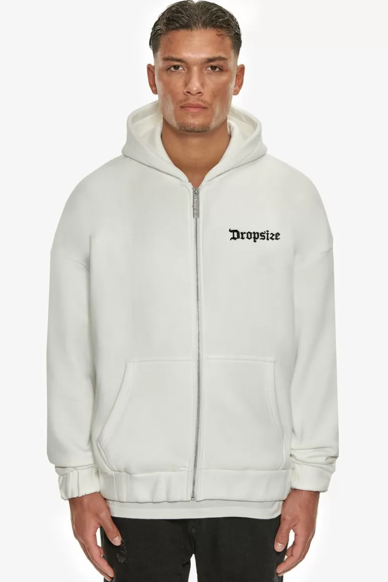 Outlet Dropsize Super Heavy Oversize Blank Zip Hoodie Washed White