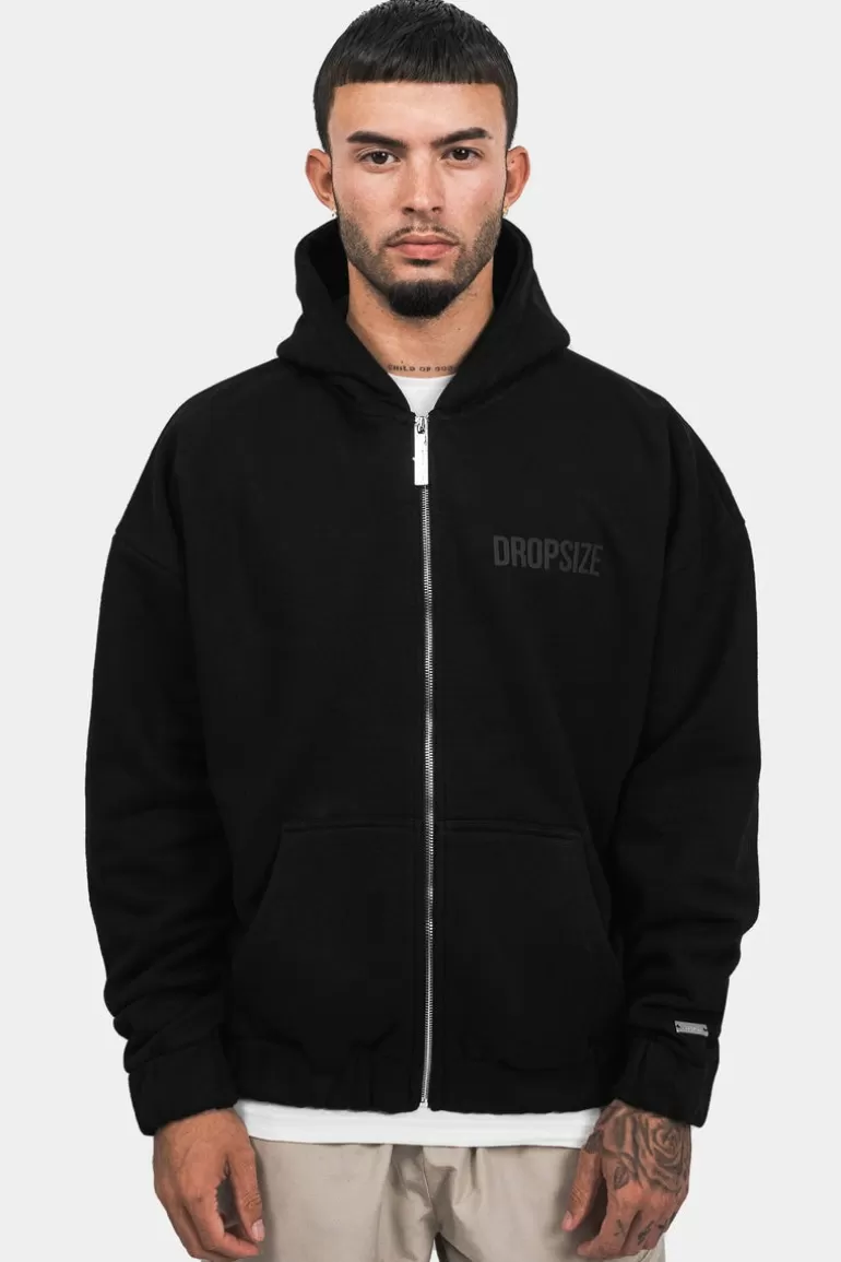 Discount Dropsize Super Heavy Oversize Hd Print Zip Hoodie Black