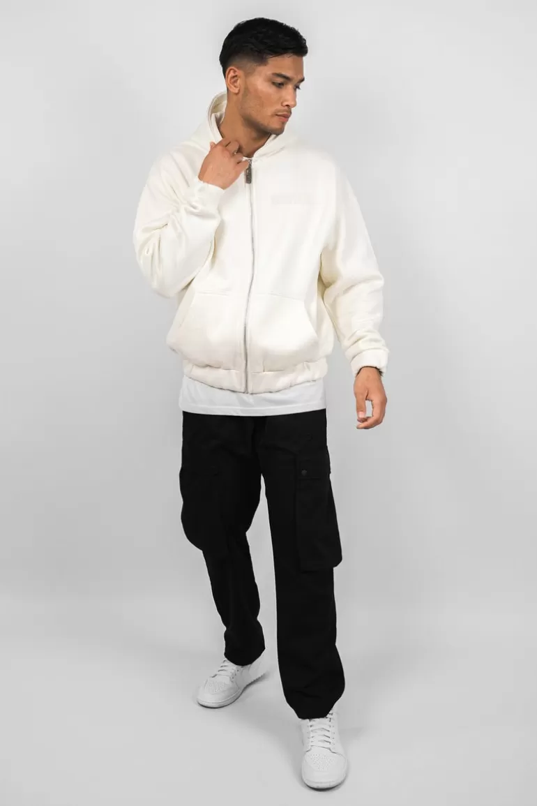 Flash Sale Dropsize Super Heavy Oversize Hd Print Zip Hoodie Cream White