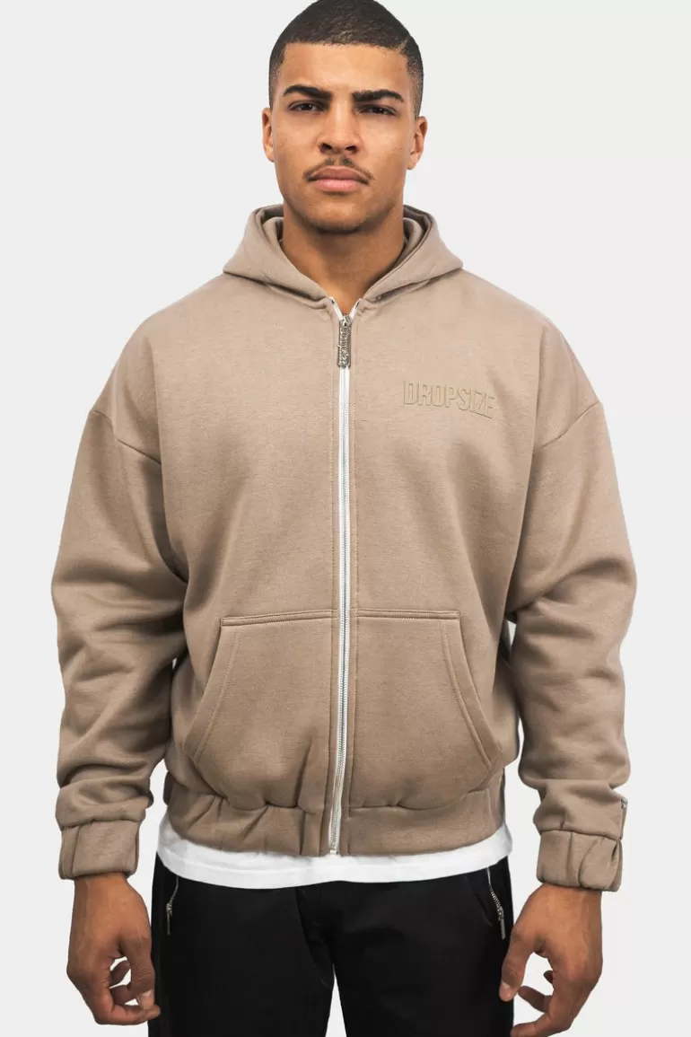 Clearance Dropsize Super Heavy Oversize Hd Print Zip Hoodie Silver Mink