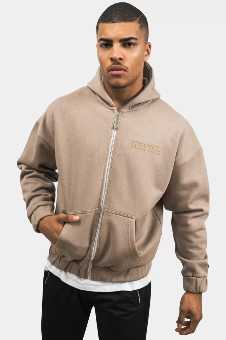 Clearance Dropsize Super Heavy Oversize Hd Print Zip Hoodie Silver Mink
